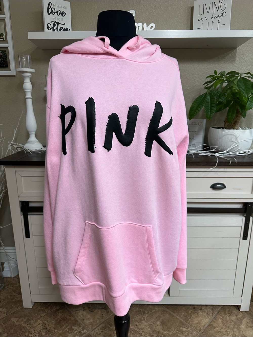 PINK Victoria's Secret Light Pink Hoodie Sweater with Black Logo